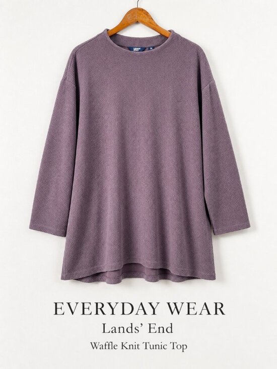 Lands' End Tops - Lands’ End Waffle Knit Tunic Top 3X Plum Textured Cozy Pullover